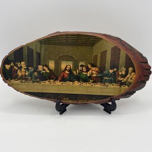 VTG Last Supper Printed On Rustic Wood Slab. Cherokee Ind Res North Carolina USA